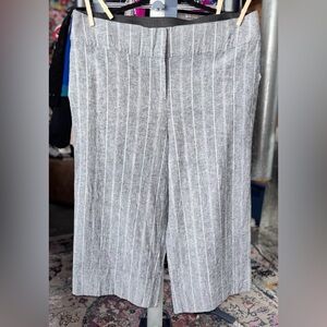 Lane Bryant Textured Grey Linen-Blend Wide Leg pin stripe Cropped Pants